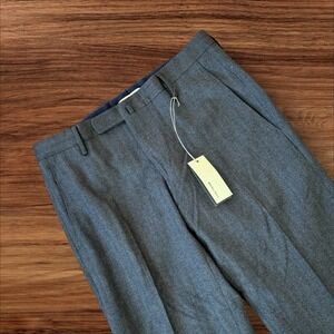 boglioli men wool blend dress pants slim fit grey herringbone size 31 untailored